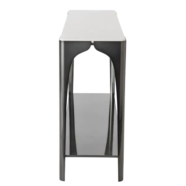Bring a sense of elegance to any living or lounge area, hallway, entryway, and more with the Cove Console Table. Its sleek design features gentle curves of metal and a white solid marble top that blend modern and classic element for a contemporary look. The lower shelf adds storage and display options, while elevating this piece from ordinary to extraordinary. - alternate view