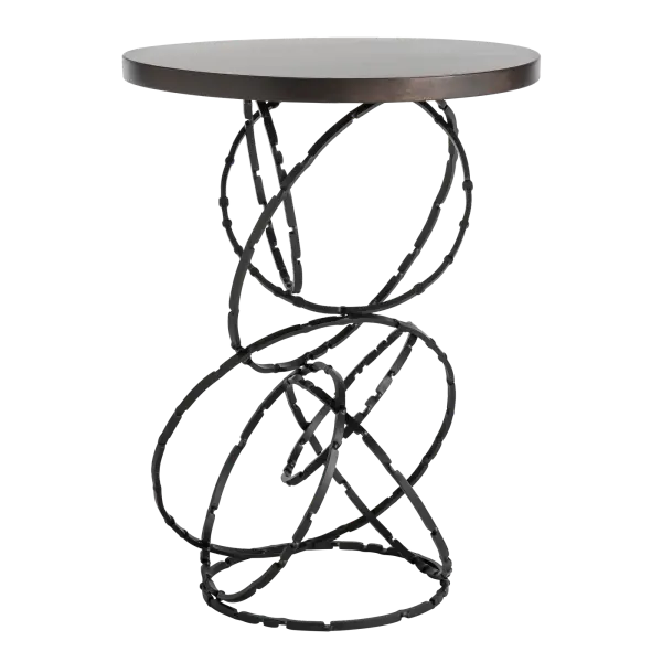 Former architect, now HF Designer, David Martin loves puzzles, which was as the basis of his Olympus Collection exploration. "I used multiple rings to create different forms" that became the "pedestal" for the Olympus Accent Table. Each ring is stamped and hammered by our artisans. When the "puzzle" is completed, a cascading linear form emerges. Featuring a round, Vermont maple wood top, available in three finishes, the Olympus is a stylish addition to any space.