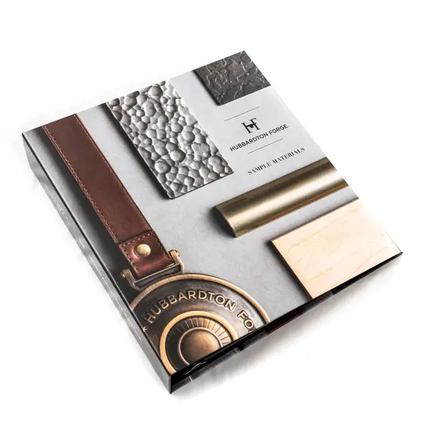 A complete sample binder with all of our standard interior and exterior metal finishes, as well as in-line wood, leather and shade options.