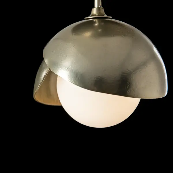 The Brooklyn Double Shade Semi-Flush brings a bit of whimsy to its space. Some see it as "botanical" with cupping leaves, others see it as a bit of a "wink", the Brooklyn lights up its space. With the option of a two-toned finish, with a choice of accent color for one of the forged and textured shades, this ceiling fixture offers functional yet stylish light. Available in all standard finishes. - alternate view