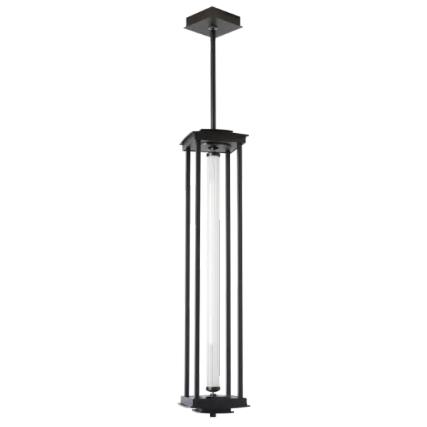 Athena 1-Light Large LED Lantern is a contemporary lantern-style pendant light featuring a long, clear, scalloped glass tube over inner opal glass cylinder. This LED module is suspended between conductive perches within a tall, vertical open metal structure. LED generally provides tens of thousands of hours of light, but it’s good to know that should the need arise, this module can easily replaced. Multiples can be hung in dramatic effect in stairwells or foyers. With their Multi-Stem system, heights can be staggered and customized to suit the space.