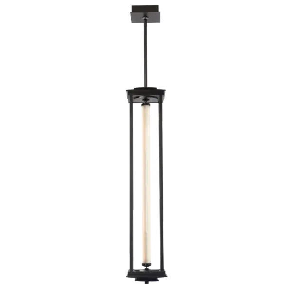 Athena 1-Light Large LED Lantern is a contemporary lantern-style pendant light featuring a long, clear, scalloped glass tube over inner opal glass cylinder. This LED module is suspended between conductive perches within a tall, vertical open metal structure. LED generally provides tens of thousands of hours of light, but it’s good to know that should the need arise, this module can easily replaced. Multiples can be hung in dramatic effect in stairwells or foyers. With their Multi-Stem system, heights can be staggered and customized to suit the space. - alternate view