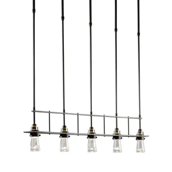 Inspired by the flat-bottomed Erlenmeyer flasks, this 5-light fixture has life beyond the lab. The look edges toward industrial while keeping firmly in the realm of high-class form and function. - alternate view