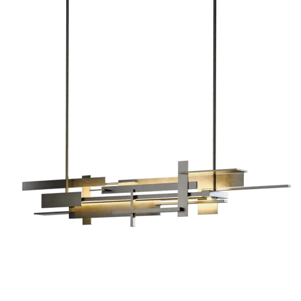 Influenced by Frank Lloyd Wright's visionary Fallingwater home from the 1930s, our horizontal Planar LED Pendant delivers clean, modern, gravity-defying lines that are sure to enhance high-end dining and living room designs. Handcrafted using steel at our Vermont forge. - alternate view