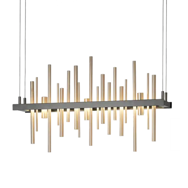With a choice of accents, this pendant offers an amazing "city view" no matter where you live. Our handcrafted Cityscape seems to be floating in mid-air. The visual concept is meant to evoke the image of skyscraper silhouettes situated on the waterfront (an LED platform) and reflected off the water below. A wash of beautiful up-and-down light graces this elegant fixture.