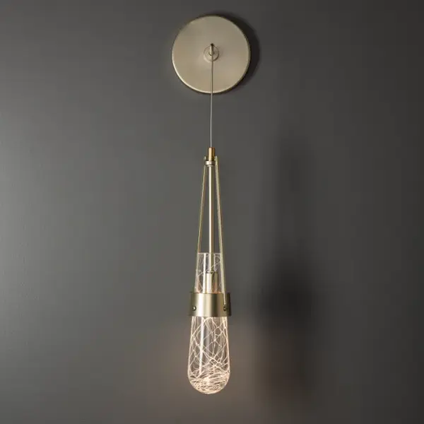 With its trademark, thick, hand-blown glass, this Link Low Voltage Sconce features a choice of clear bubble glass or white threaded glass from a nearby Vermont glass artisan. With a very wide range of height adjustability, the Link can be used in unique applications, including bath vanity, bedside, and more. - alternate view