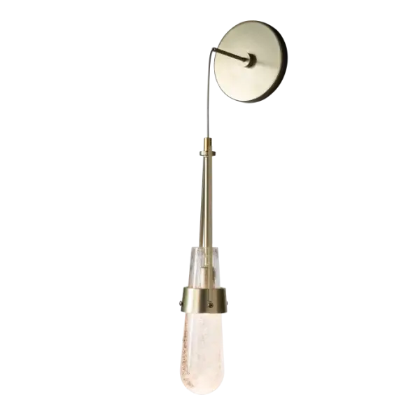With its trademark, thick, hand-blown glass, this Link Low Voltage Sconce features a choice of clear bubble glass or white threaded glass from a nearby Vermont glass artisan. With a very wide range of height adjustability, the Link can be used in unique applications, including bath vanity, bedside, and more.
