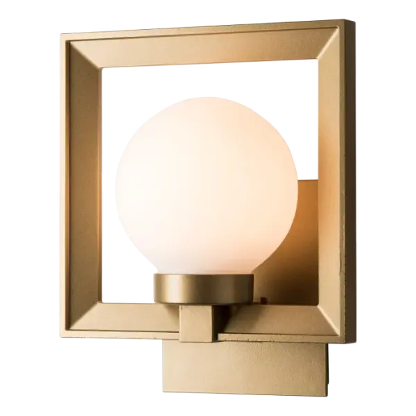 A unique take on a picture frame, the new Frame Outdoor Sconce comes in a small and a large size. Made of aluminum and featuring HF's robust Coastal Outdoor Finish, the Frame Small Outdoor Sconce is perfect to welcome guests and light the way home. Available with a choice of opal or water glass globes. - alternate view