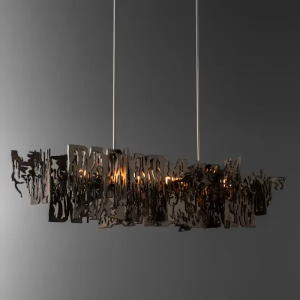 Brutus Pendant is a statement piece that will make a bold and aggressive statement in any space. The Brutalism movement of the ‘60s and ‘70s is revisited with this pendant design. Welded layers of steel are combined to create a unique, one-of-a-kind lighting fixture. Part of ART + ALCHEMY by Hubbardton Forge.