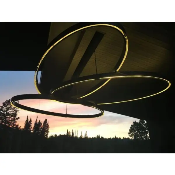 DIMENSIONS: 42”H x 168”W x 92”D DETAILS: ALUMINUM WITH LED LIGHTING 3 LARGE INTERSECTING ELLIPSES ORIGINAL DESIGN LOCATION: MOUNTAIN LUXURY RESIDENCE PARK CITY, UT
