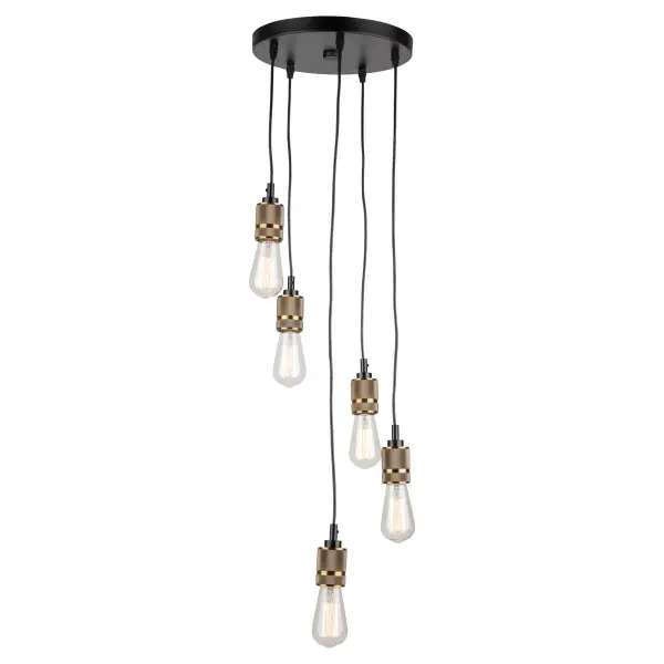 Precise mechanized machine sockets make the “Jersey” collection fit into that popular urban type design. Suspended by black, height adjustible wiring with black canopy. Vintage brass socket shown. Also available with