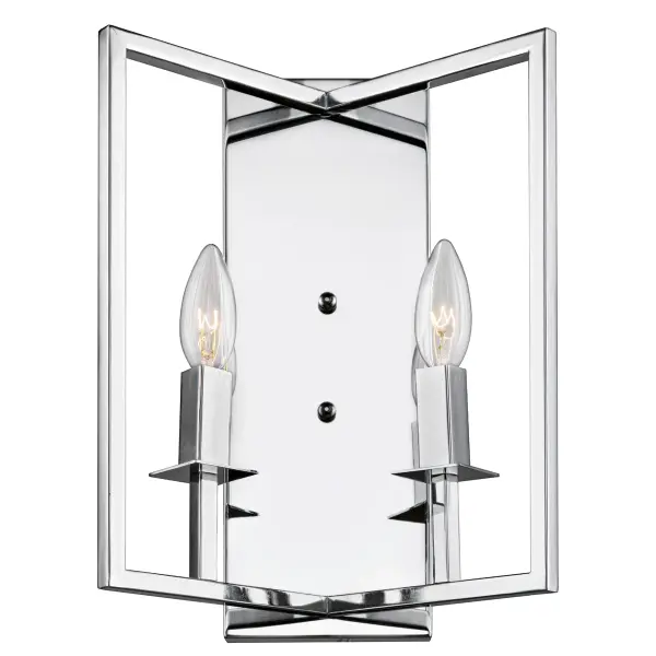 The “Allston” collection wall sconce shown in chrome is also available in oil rubbed bronze. The sconce has a unique design to match up with the chandeliers of this