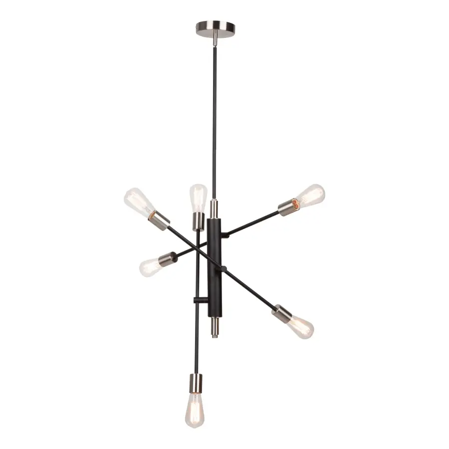 Truro Six Light Pendant in Black & Brushed Nickel - Image 4