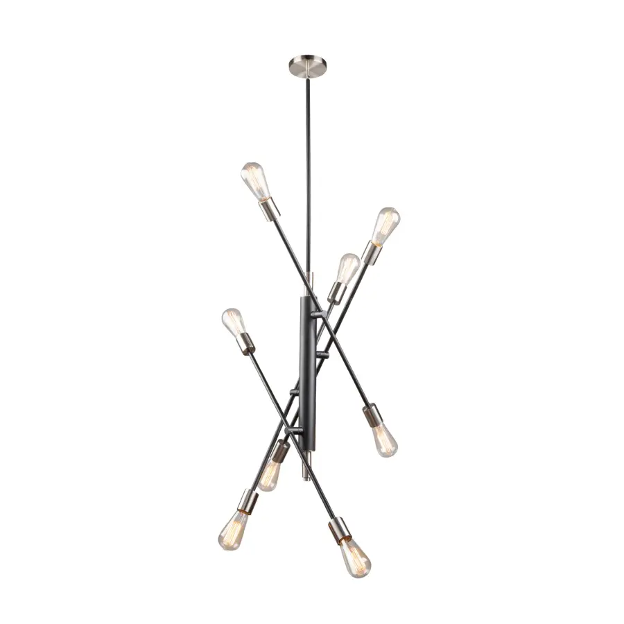 Truro Eight Light Pendant in Black & Brushed Nickel