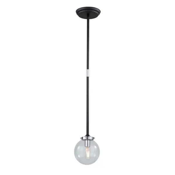 The Vero Modo collection is ultra trendy and fits many surroundings. This single pendant has a matte black body with chrome accents complimented with clear glass spheres. This series is illuminated by G16 LED bulbs (candelabra sockets). (Other configurations available)
