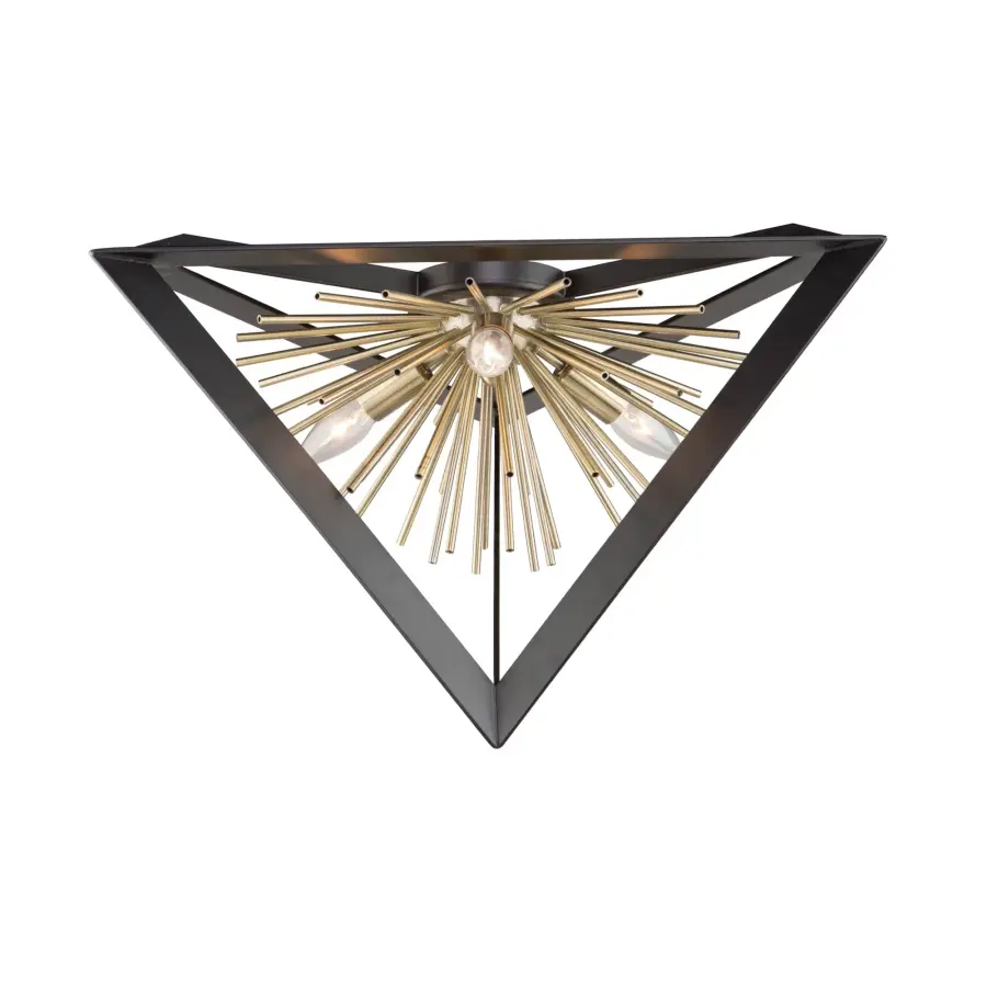 Sunburst Three Light Flush Mount in Matte Black & Satin Brass - Image 1