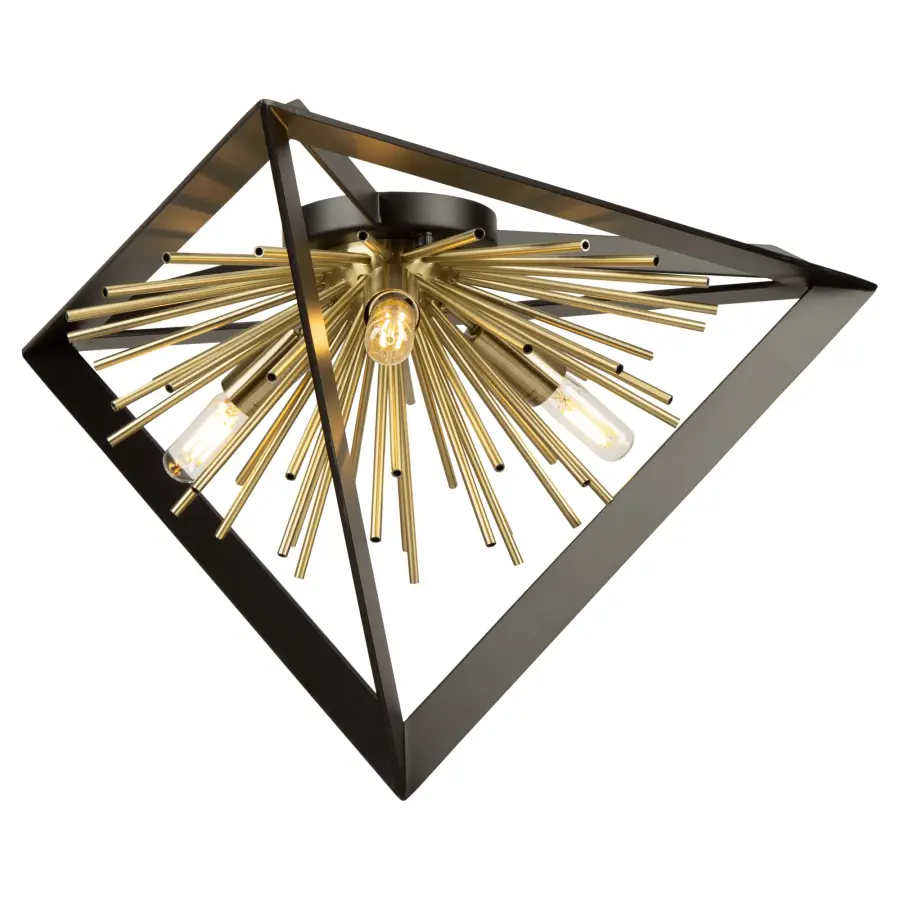 Sunburst Three Light Flush Mount in Matte Black & Satin Brass - Image 2