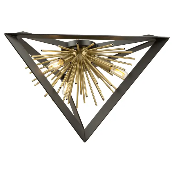 Sunburst Three Light Flush Mount in Matte Black & Satin Brass - Image 3