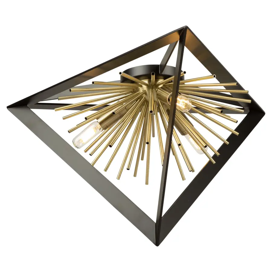 Sunburst Three Light Flush Mount in Matte Black & Satin Brass - Image 4