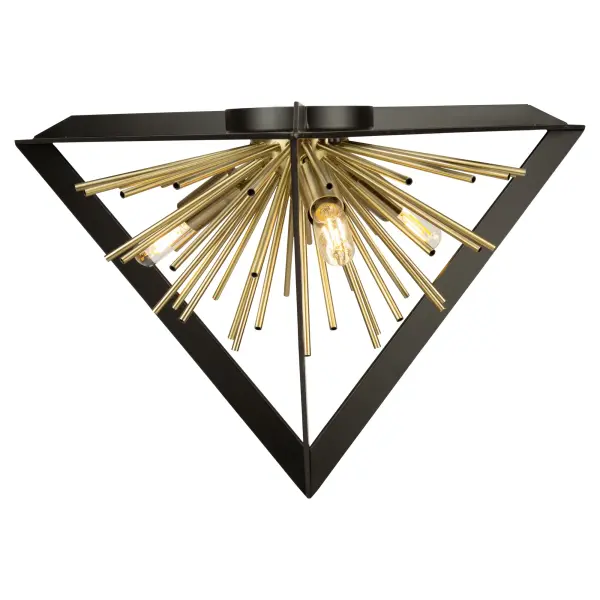 Sunburst Three Light Flush Mount in Matte Black & Satin Brass - Image 5