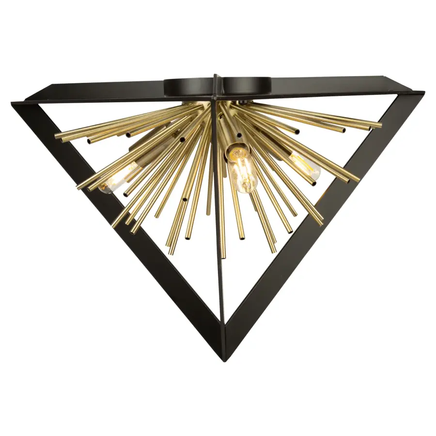 Sunburst Three Light Flush Mount in Matte Black & Satin Brass - Image 5