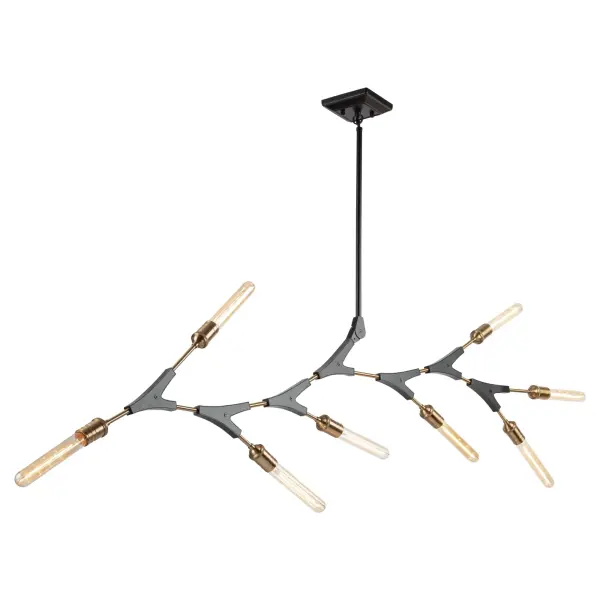 Black & Harvest Brass Organically shaped like tree branches, the Filiali collection 8 light chandelier features a black frame with harvest brass accent and socket covers. Can be directionally configured. (Arms slightly adjustible with allen key.) - alternate view