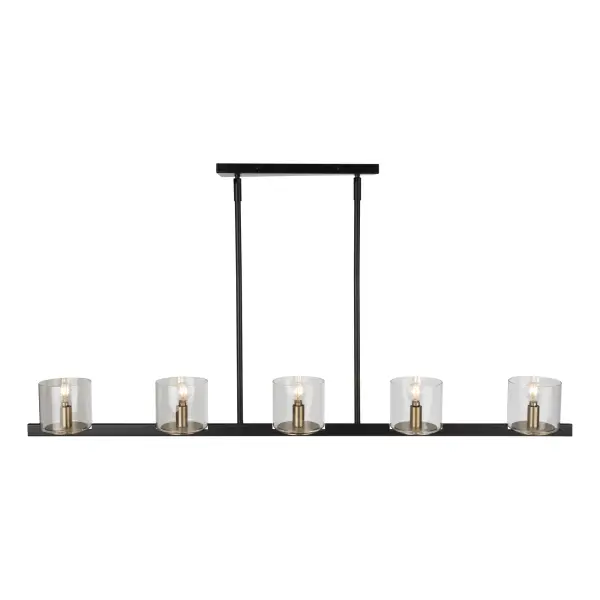 Salinas Five Light Island Pendant in Black and Brass - Image 1