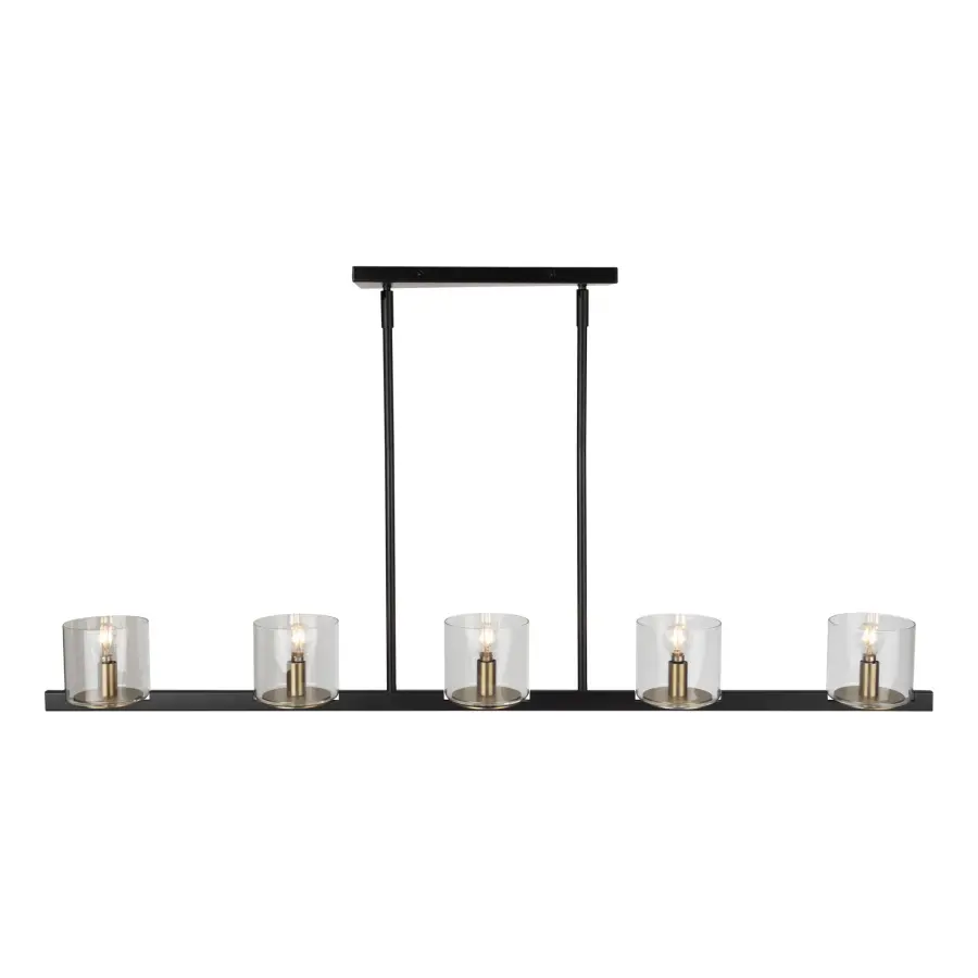Salinas Five Light Island Pendant in Black and Brass - Image 1