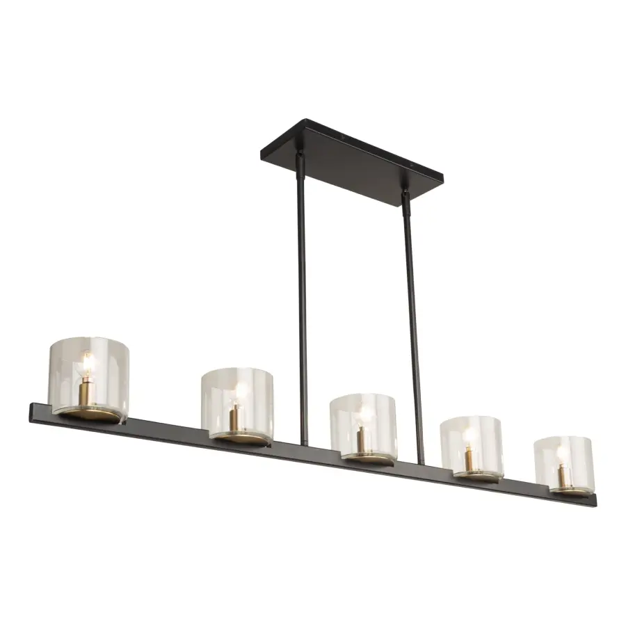 Salinas Five Light Island Pendant in Black and Brass - Image 2