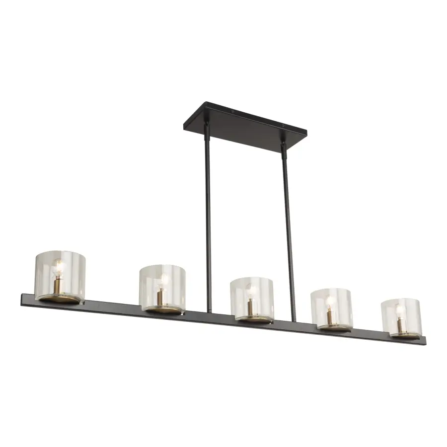 Salinas Five Light Island Pendant in Black and Brass - Image 3