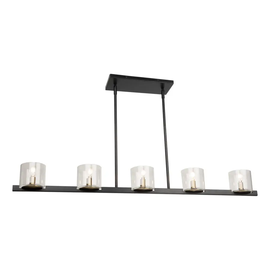 Salinas Five Light Island Pendant in Black and Brass - Image 4