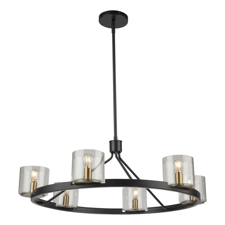 Salinas Six Light Chandelier in Black and Brass - Image 1
