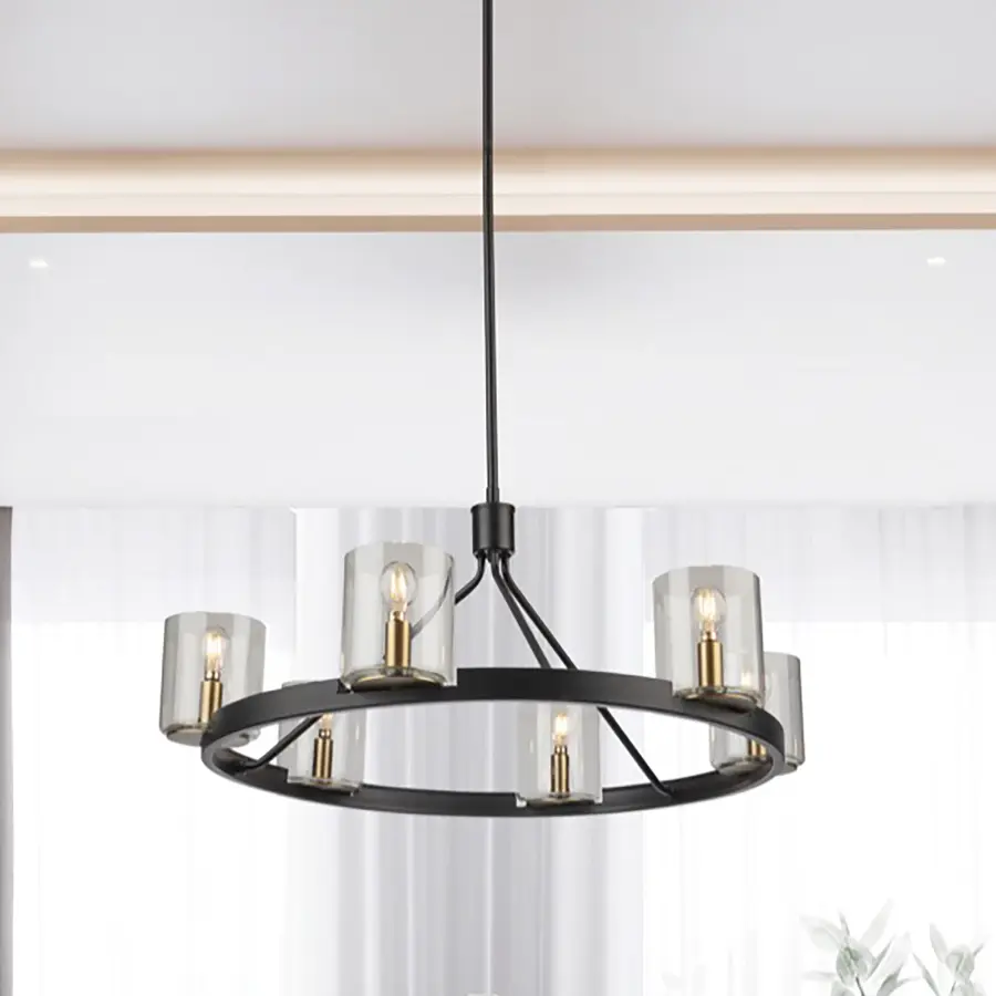Salinas Six Light Chandelier in Black and Brass - Image 7