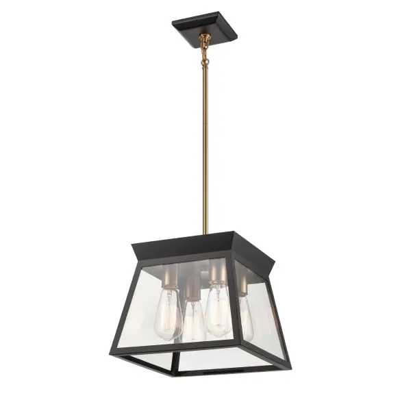 Lucian Four Light Chandelier in Black and Brushed Brass - Image 1