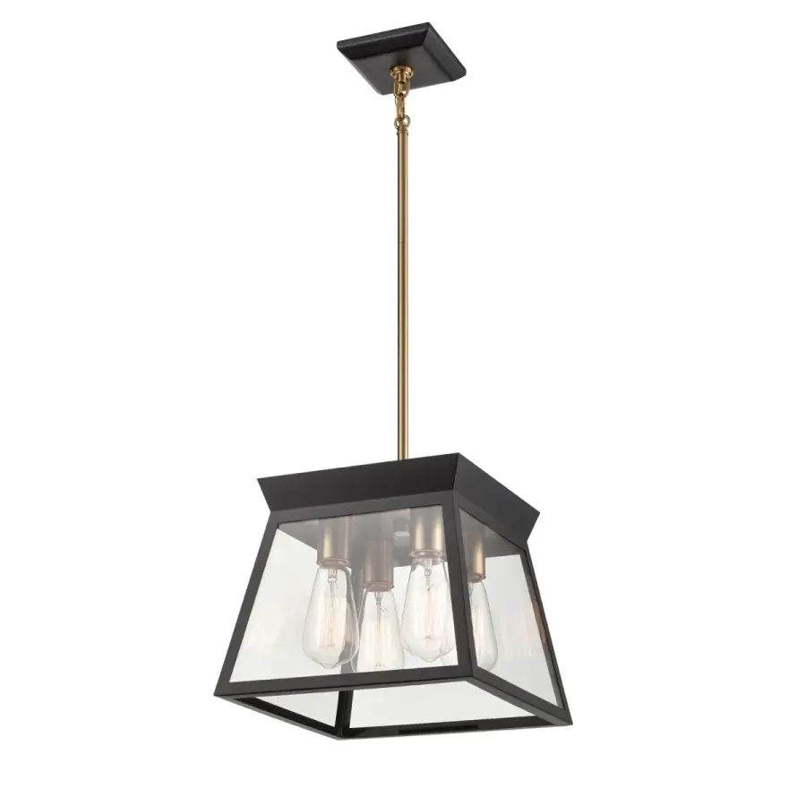 Lucian Four Light Chandelier in Black and Brushed Brass - Image 1