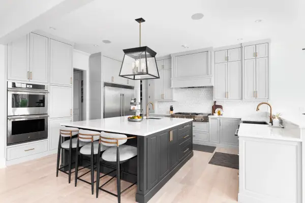 Lucian Four Light Chandelier in Black and Brushed Brass - Image 1