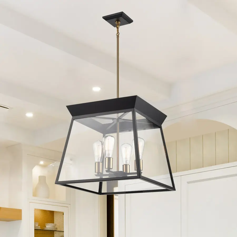 Lucian Four Light Chandelier in Black and Brushed Brass - Image 8