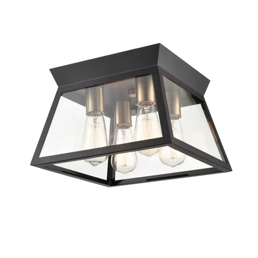 Lucian Four Light Flush Mount in Black and Brushed Brass - Image 1