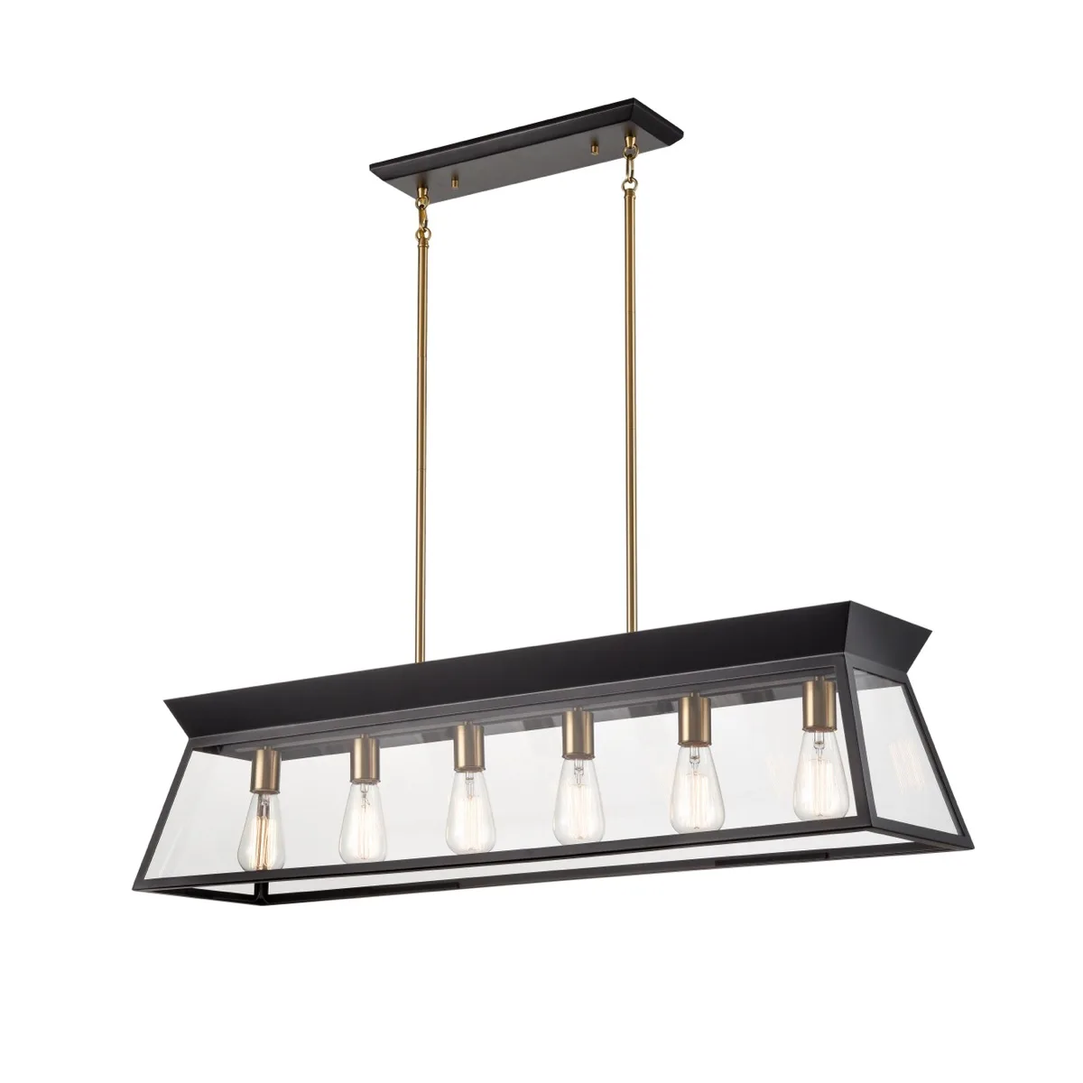 Lucian Six Light Island Chandelier in Black and Brushed Brass
