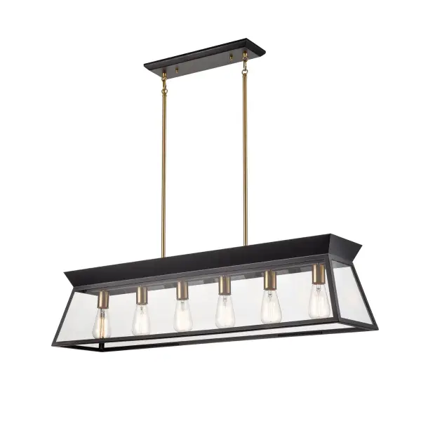 Lucian Six Light Island Chandelier in Black and Brushed Brass - Image 1