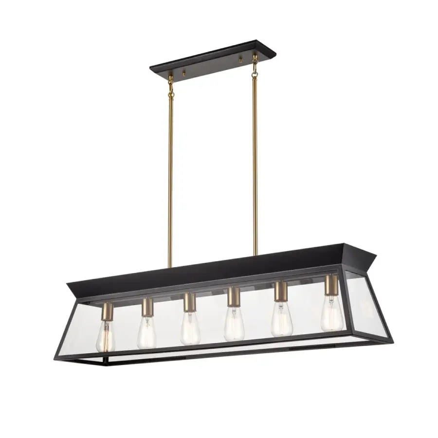 Lucian Six Light Island Chandelier in Black and Brushed Brass - Image 1