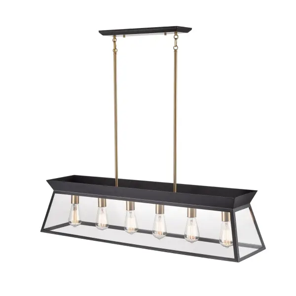 Lucian Six Light Island Chandelier in Black and Brushed Brass - Image 2