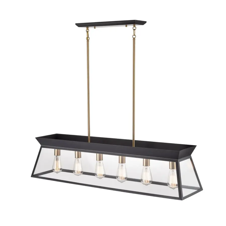 Lucian Six Light Island Chandelier in Black and Brushed Brass - Image 2