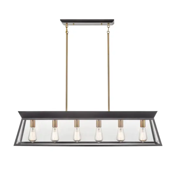 Lucian Six Light Island Chandelier in Black and Brushed Brass - Image 3