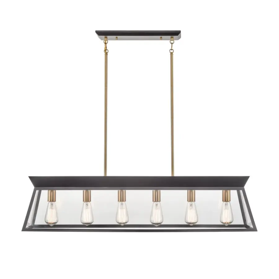 Lucian Six Light Island Chandelier in Black and Brushed Brass - Image 3