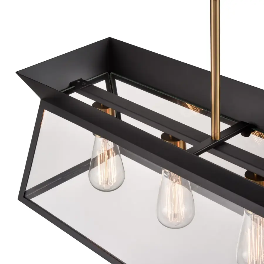 Lucian Six Light Island Chandelier in Black and Brushed Brass - Image 4