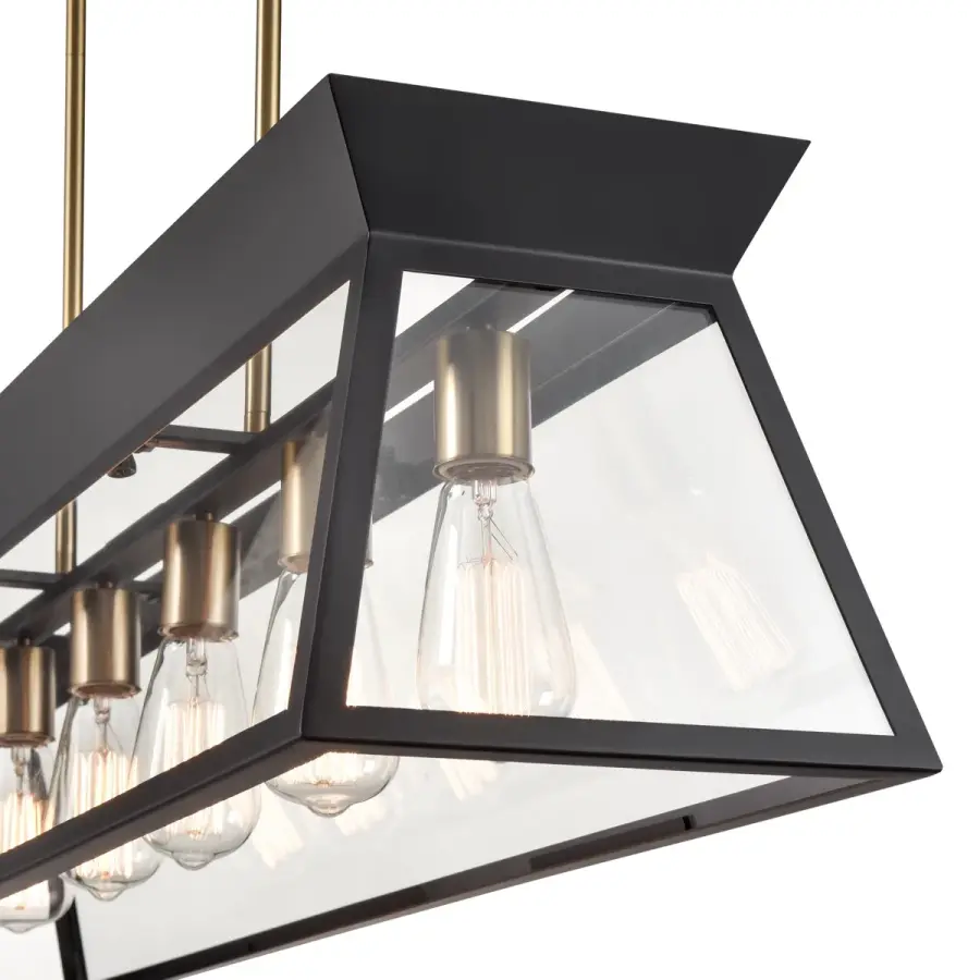 Lucian Six Light Island Chandelier in Black and Brushed Brass - Image 5