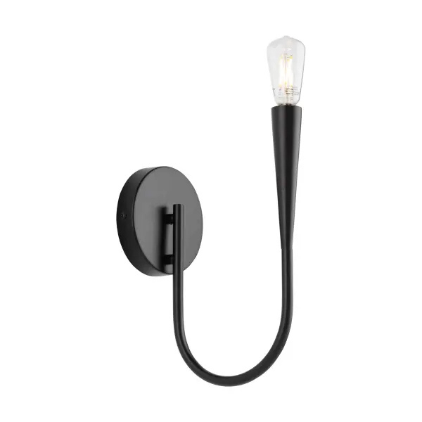 The Bronte Collection chandelier presents a classic design with tapered arms, accentuated by a semi-gloss black frame that exudes a touch of modern sophistication. Wall sconce shown. (Also available in a brushed brass finish) - alternate view