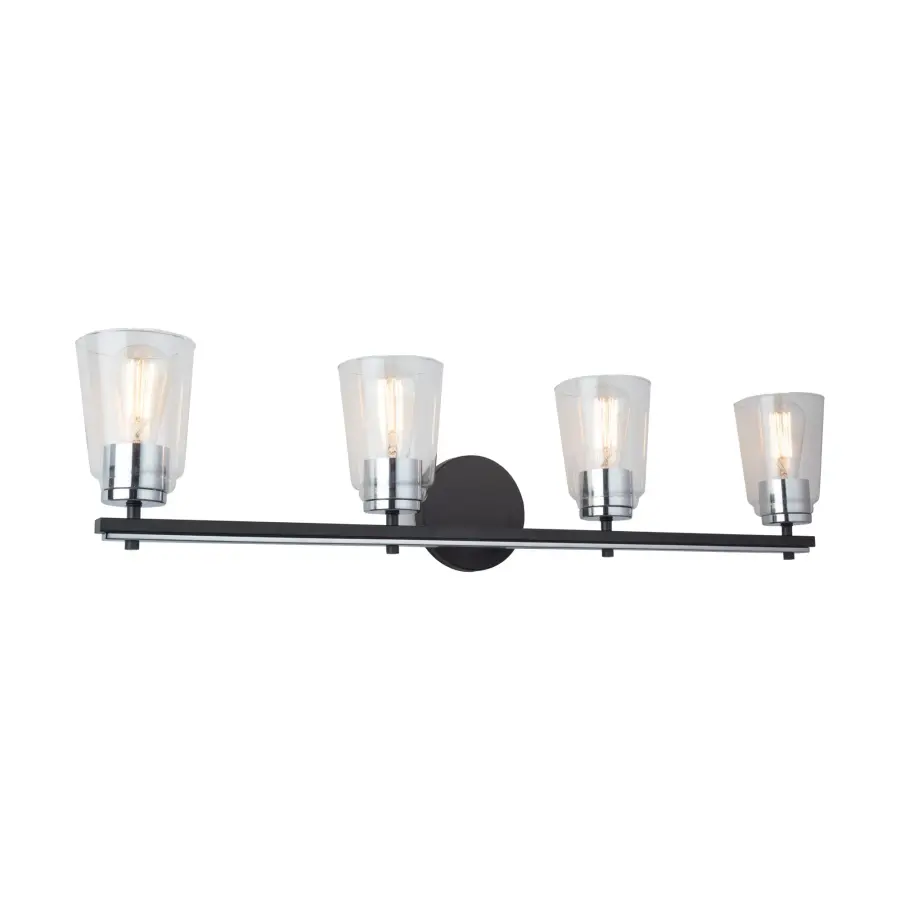 Essex Four Light Bathroom Vanity in Black and Chrome - Image 1
