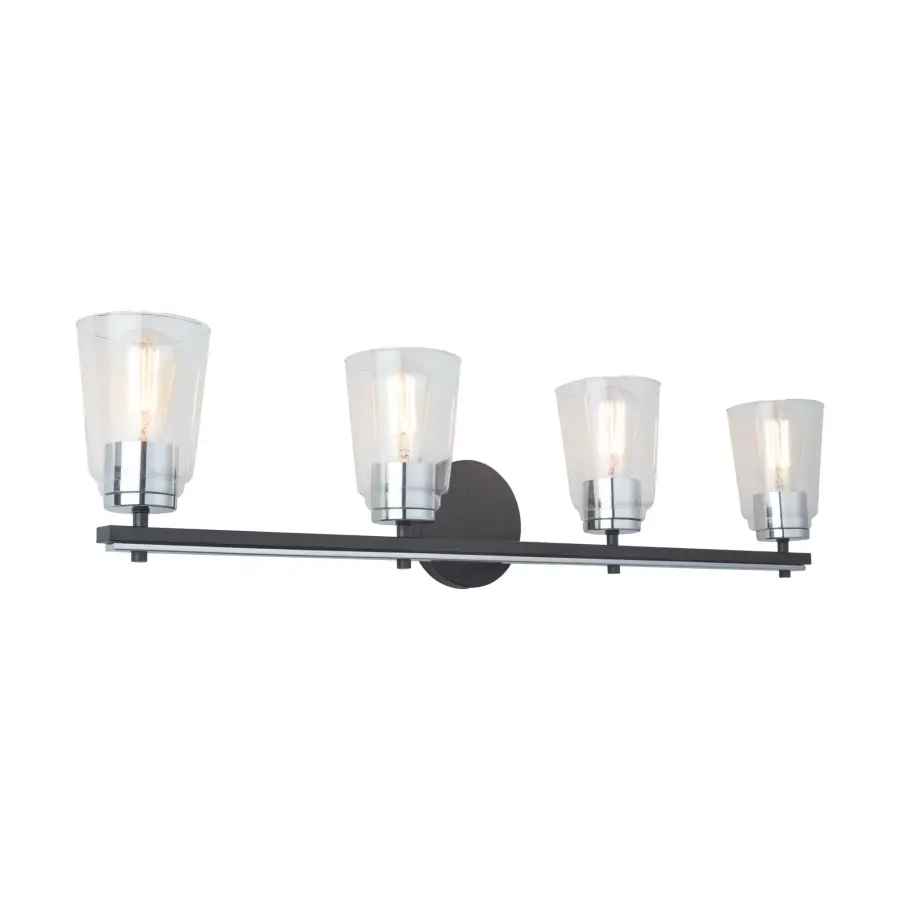 Essex Four Light Bathroom Vanity in Black and Chrome - Image 2